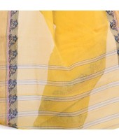 Women`s Traditional Bengal Tant Pure Handloom Cotton Saree PushpoLata Woven Design Without Blouse Piece Deep Yellow