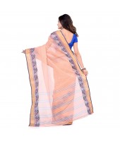 Women`s Traditional Bengal Tant Pure Handloom Cotton Saree PushpoLata Woven Design Without Blouse Piece Light Orange