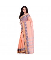 Women`s Traditional Bengal Tant Pure Handloom Cotton Saree PushpoLata Woven Design Without Blouse Piece Light Orange