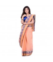 Women`s Traditional Bengal Tant Pure Handloom Cotton Saree PushpoLata Woven Design Without Blouse Piece Light Orange