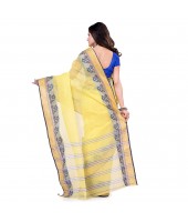 Women`s Traditional Bengal Tant Pure Handloom Cotton Saree PushpoLata Woven Design Without Blouse Piece Light Yellow