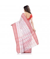 dB DESH BIDESH Women`s Traditional Bengal Tant Woven Chaturanga Design Pure Handloom Cotton Saree Without Blouse Piece (Red White)