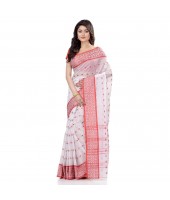 dB DESH BIDESH Women`s Traditional Bengal Tant Woven Chaturanga Design Pure Handloom Cotton Saree Without Blouse Piece (Red White)