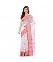 dB DESH BIDESH Women`s Traditional Bengal Tant Woven Chaturanga Design Pure Handloom Cotton Saree Without Blouse Piece (Red White)