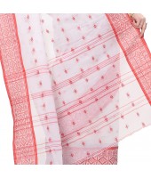 dB DESH BIDESH Women`s Traditional Bengal Tant Woven Chaturanga Design Pure Handloom Cotton Saree Without Blouse Piece (Red White)