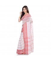 dB DESH BIDESH Women`s Traditional Bengal Tant Woven Chaturanga Design Pure Handloom Cotton Saree Without Blouse Piece (Red White)