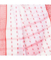 dB DESH BIDESH Women`s Traditional Bengal Tant Woven Lal Paar Sada Design Pure Handloom Cotton Saree Without Blouse Piece (Red White)