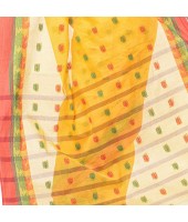 dB DESH BIDESH Women`s Traditional Bengal Tant Woven Lotus Kolka Design Pure Cotton Handloom Saree Without Blouse Piece Yellow