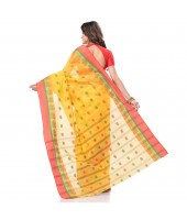 dB DESH BIDESH Women`s Traditional Bengal Tant Woven Lotus Kolka Design Pure Cotton Handloom Saree Without Blouse Piece Yellow