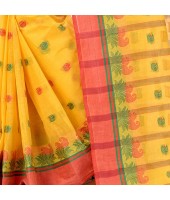 dB DESH BIDESH Women`s Traditional Bengal Tant Woven Lotus Kolka Design Pure Cotton Handloom Saree Without Blouse Piece Yellow