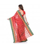 dB DESH BIDESH Women`s Traditional Bengal Tant Woven Lotus Kolka Design Pure Cotton Handloom Saree Without Blouse Piece Red