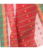 dB DESH BIDESH Women`s Traditional Bengal Tant Woven Lotus Kolka Design Pure Cotton Handloom Saree Without Blouse Piece Red