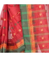 dB DESH BIDESH Women`s Traditional Bengal Tant Woven Lotus Kolka Design Pure Cotton Handloom Saree Without Blouse Piece Red