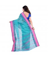 dB DESH BIDESH Women`s Traditional Bengal Tant Woven Minakari Kolka Design Pure Handloom Cotton Saree Without Blouse Piece Blue