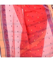 dB DESH BIDESH Women`s Traditional Bengal Tant Woven Minakari Kolka Design Pure Handloom Cotton Saree Without Blouse Piece Red