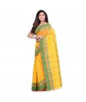 dB DESH BIDESH Women`s Traditional Bengal Tant Woven Minakari Kolka Design Pure Handloom Cotton Saree Without Blouse Piece Yellow