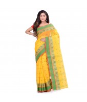 dB DESH BIDESH Women`s Traditional Bengal Tant Woven Minakari Kolka Design Pure Handloom Cotton Saree Without Blouse Piece Yellow