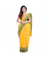 dB DESH BIDESH Women`s Traditional Bengal Tant Woven Minakari Kolka Design Pure Handloom Cotton Saree Without Blouse Piece Yellow