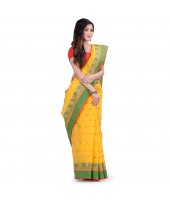 dB DESH BIDESH Women`s Traditional Bengal Tant Woven Minakari Kolka Design Pure Handloom Cotton Saree Without Blouse Piece Yellow