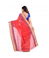 dB DESH BIDESH Women`s Traditional Bengal Tant Woven Minakari Kolka Design Pure Handloom Cotton Saree Without Blouse Piece Red