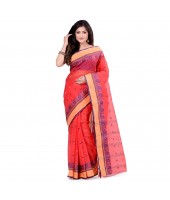 dB DESH BIDESH Women`s Traditional Bengal Tant Woven Minakari Kolka Design Pure Handloom Cotton Saree Without Blouse Piece Red