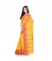 dB DESH BIDESH Women`s Traditional Bengal Tant Woven RangDeBasanti Design Pure Handloom Cotton Saree Without Blouse Piece (Yellow)