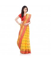 dB DESH BIDESH Women`s Traditional Bengal Tant Woven RangDeBasanti Design Pure Handloom Cotton Saree Without Blouse Piece (Yellow)