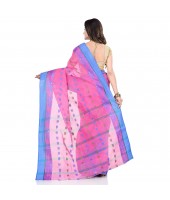 dB DESH BIDESH Women`s Traditional Bengal Tant Woven RaniSaheba Design Pure Handloom Cotton Saree Without Blouse Piece (Pink)