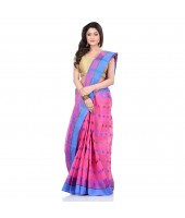 dB DESH BIDESH Women`s Traditional Bengal Tant Woven RaniSaheba Design Pure Handloom Cotton Saree Without Blouse Piece (Pink)