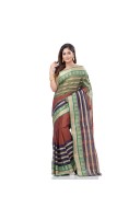dB DESH BIDESH Women`s Traditional Bengali 3D Temple Design Pure Handloom Cotton Saree Without Blouse Piece (Brown