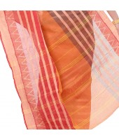 dB DESH BIDESH Women`s Traditional Bengali 3D Temple Design Pure Handloom Cotton Saree Without Blouse Piece (Orange Red)