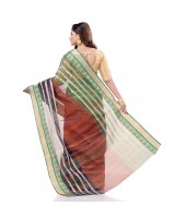 dB DESH BIDESH Women`s Traditional Bengali 3D Temple Design Pure Handloom Cotton Saree Without Blouse Piece (Brown