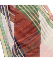 dB DESH BIDESH Women`s Traditional Bengali 3D Temple Design Pure Handloom Cotton Saree Without Blouse Piece (Brown