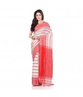 dB DESH BIDESH Women`s Traditional Bengali Begampuri Pure Handloom Cotton Saree With Blouse Piece White Pink