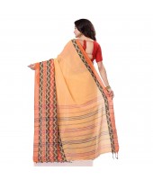 Bengal Soft Cotton Women`s Traditional Bengali Chakra Begampuri Pure Handloom Cotton Saree With Blouse Piece yellow