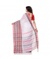 Bengal Soft Cotton Women`s Traditional Bengali Chakra Begampuri Pure Handloom Cotton Saree With Blouse Piece White