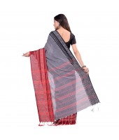 dB DESH BIDESH Women`s Traditional Bengali Flower Design Bengamuri Pure Handloom Cotton Saree With Blouse Piece Black Red