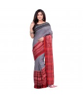 dB DESH BIDESH Women`s Traditional Bengali Flower Design Bengamuri Pure Handloom Cotton Saree With Blouse Piece Black Red