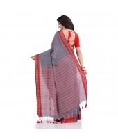 DESH BIDESH Women`s Traditional Bengali Tant Handloom Cotton Saree Galaxi Design With Blouse Piece(Grey)