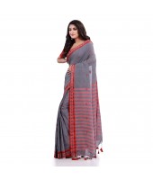 DESH BIDESH Women`s Traditional Bengali Tant Handloom Cotton Saree Galaxi Design With Blouse Piece(Grey)