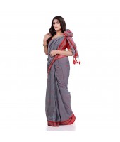 DESH BIDESH Women`s Traditional Bengali Tant Handloom Cotton Saree Galaxi Design With Blouse Piece(Grey)