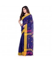 dB DESH BIDESH Women`s Traditional Bengali Tant Handloom Cotton Saree Prism Desigined With Blouse Piece (Deep Blue)