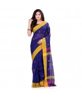 dB DESH BIDESH Women`s Traditional Bengali Tant Handloom Cotton Saree Prism Desigined With Blouse Piece (Deep Blue)