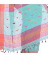 dB DESH BIDESH Women`s Traditional Bengali Tant Handloom Cotton Saree Prism Desigined With Blouse Piece (Blue Orange)