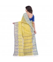 DESH BIDESH Women`s Traditional Pure Handloom Cotton Saree Flower Floral Woven Designer Without Blouse Piece (Yellow)