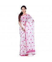 dB DESH BIDESH Women`s Traditional Soft Mulmul Bengal Handloom Pure Cotton Saree Without Blouse Piece (Pink)