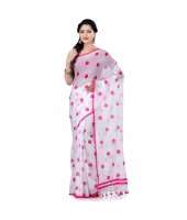 dB DESH BIDESH Women`s Traditional Soft Mulmul Bengal Handloom Pure Cotton Saree Without Blouse Piece (Pink)