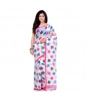 dB DESH BIDESH Women`s Traditional Soft Mulmul Maple Leaf Design Bengal Handloom Pure Cotton Saree Without Blouse Piece Blue Green Pink