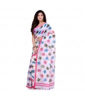 dB DESH BIDESH Women`s Traditional Soft Mulmul Maple Leaf Design Bengal Handloom Pure Cotton Saree Without Blouse Piece Blue Green Pink