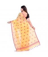 dB DESH BIDESH Women`s Traditional Soft Mulmul Polka Dots Design Pure Cotton Handloom Saree Without Blouse Piece Yellow Red